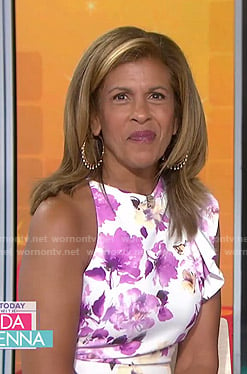 Hoda’s white floral dress with ruffle shoulder on Today