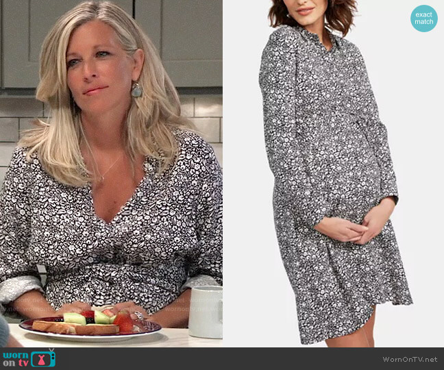 Isabella Oliver Maternity Belted Shirtdress worn by Carly Corinthos (Laura Wright) on General Hospital