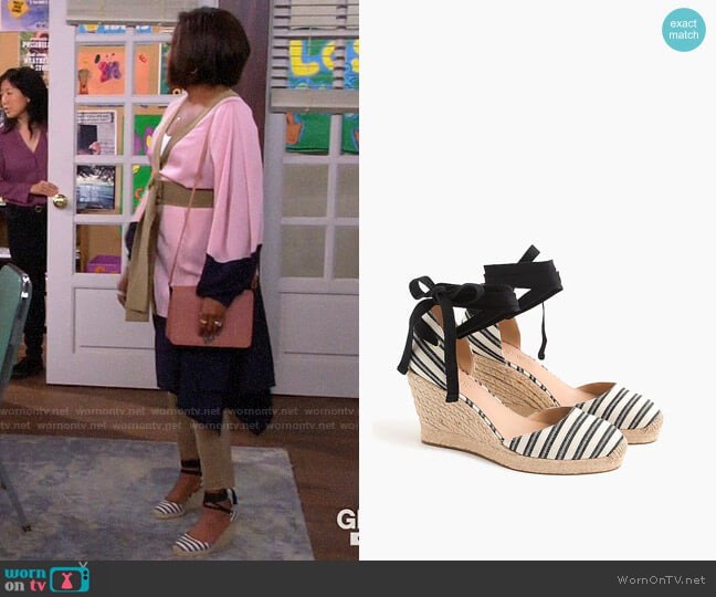 J. Crew Espadrille Wedges (83mm) with Ankle Wrap in Stripe worn by Tina Butler (Tichina Arnold) on The Neighborhood