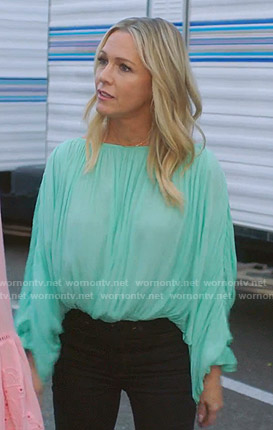 Jennie's green gathered blouse on BH90210