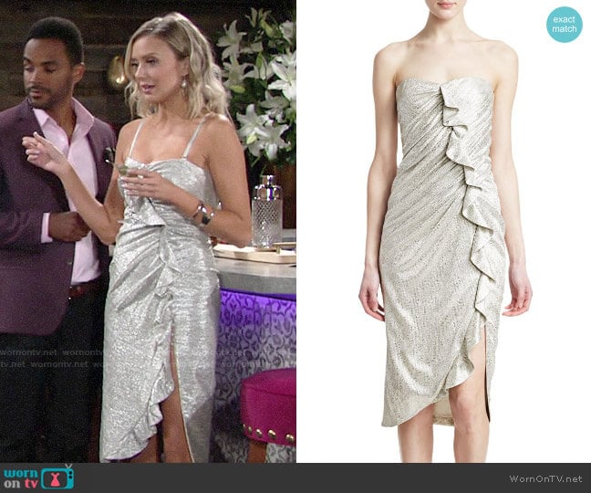 Jonathan Simkhai Plisse Lamé Ruffled Bustier Dress worn by Abby Newman (Melissa Ordway) on The Young and the Restless