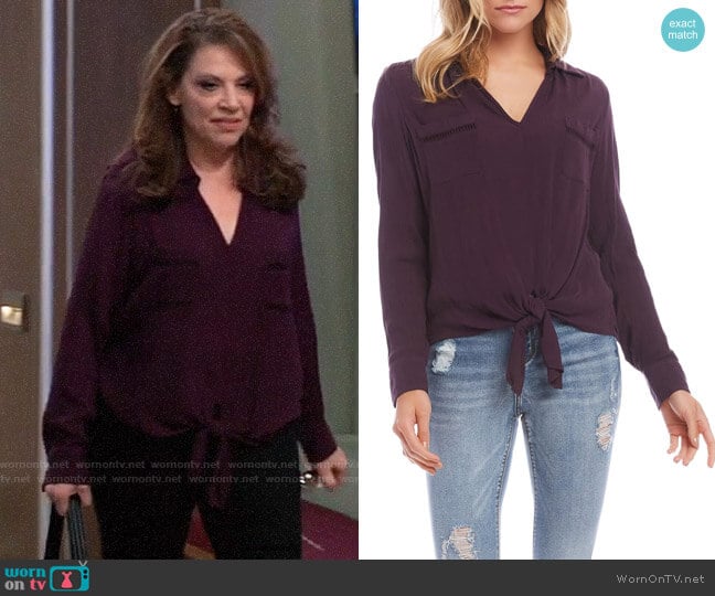 Karen Kane Ladder Trim Tie Front Top worn by Liesl Obrecht (Kathleen Gati) on General Hospital