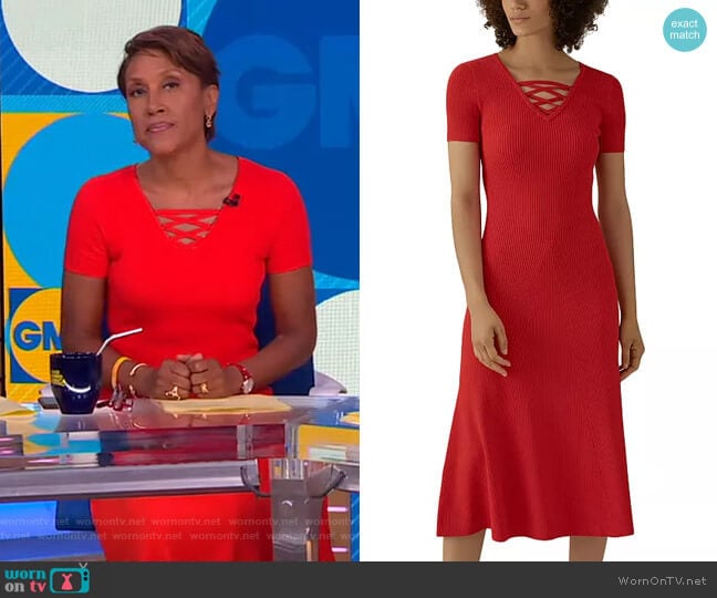 Lace-Up Rib-Knit Midi Dress by Karen Millen worn by Robin Roberts on Good Morning America