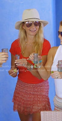 Kary’s red smocked mini skirt on The Real Housewives of Dallas