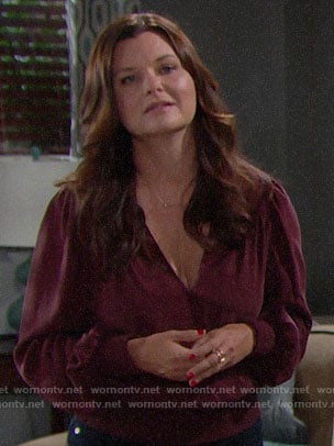 Katie's burgundy blouse on The Bold and the Beautiful