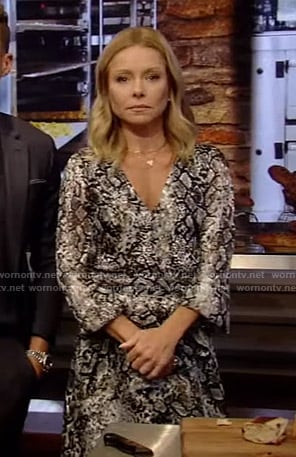 Kelly’s snake print v-neck dress on Live with Kelly and Ryan