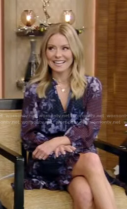 Kelly’s navy floral dotted dress on Live with Kelly and Ryan