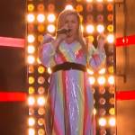 Kelly’s multicolored stripe dress on The Kelly Clarkson Show