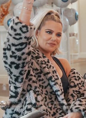 Khloe’s gray leopard fur coat on Keeping Up with the Kardashians