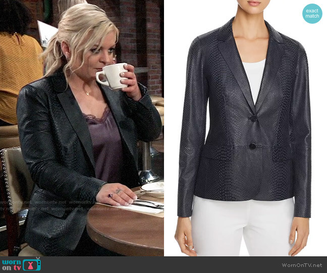 Lafayette 148 New York Camden Snake-Embossed Leather Blazer worn by Maxie Jones (Kirsten Storms) on General Hospital