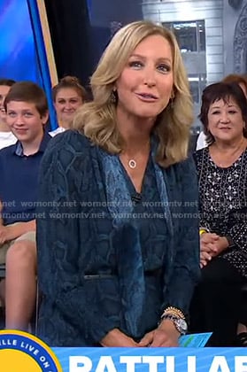 Lara’s blue snake print tie neck dress on Good Morning America