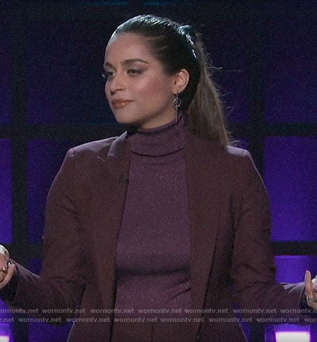 Lilly Singh’s purple metallic turtleneck on A Little Late with Lilly Singh