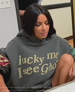 Kim's black I See Ghosts hoodie on Keeping Up with the Kardashians