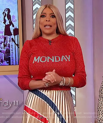 Wendy's red Monday metallic sweater on The Wendy Williams Show