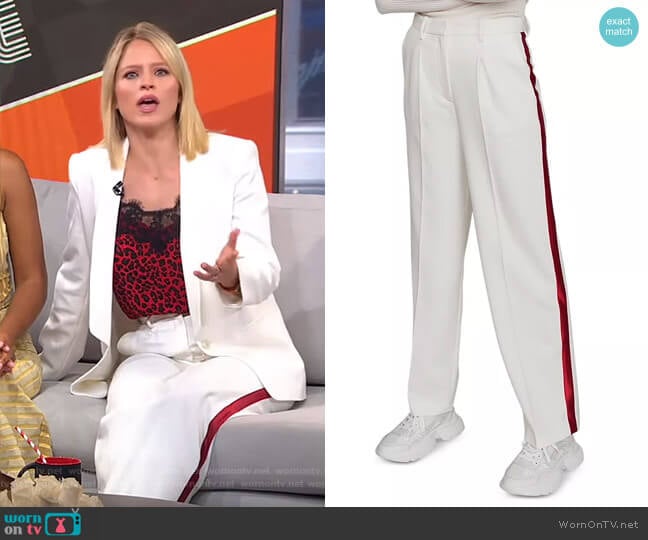 Paz Pleated Side-Stripe Pants by Maje worn by Sara Haines on Good Morning America