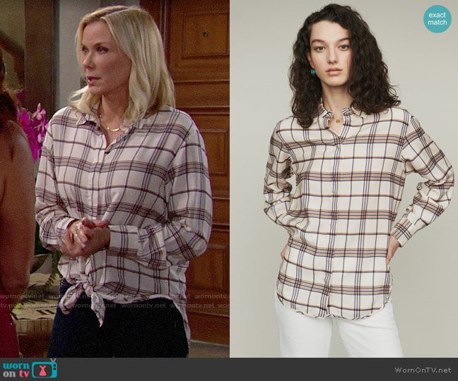 Maje Capali Plaid Loose Shirt worn by Brooke Logan (Katherine Kelly Lang) on The Bold and the Beautiful