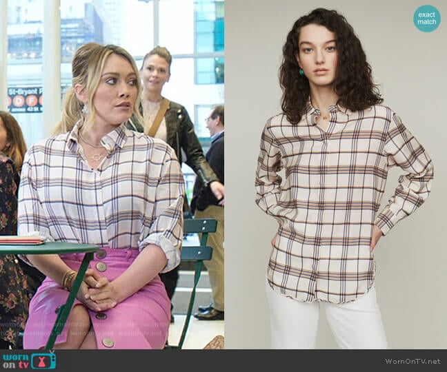 Capali Plaid Shirt by Maje worn by Kelsey Peters (Hilary Duff) on Younger