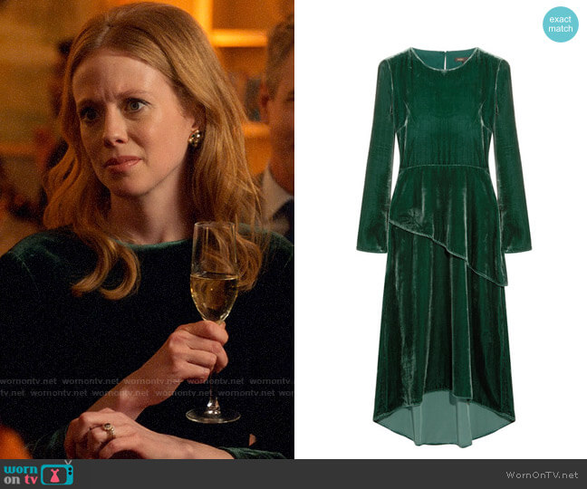 Maje Vevlet Midi Dress worn by Gemma (Zoe Boyle) on Four Weddings and a Funeral