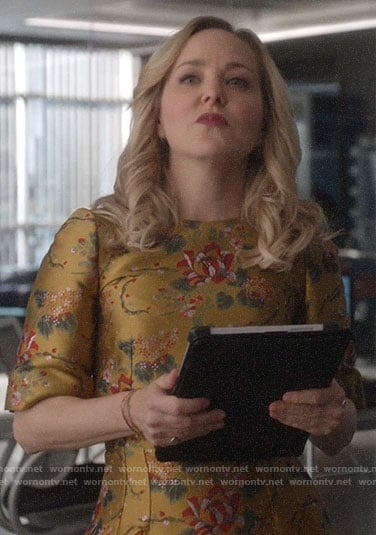 Marissa's gold floral dress on Bull