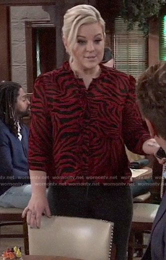 Maxie’s red zebra print top on General Hospital