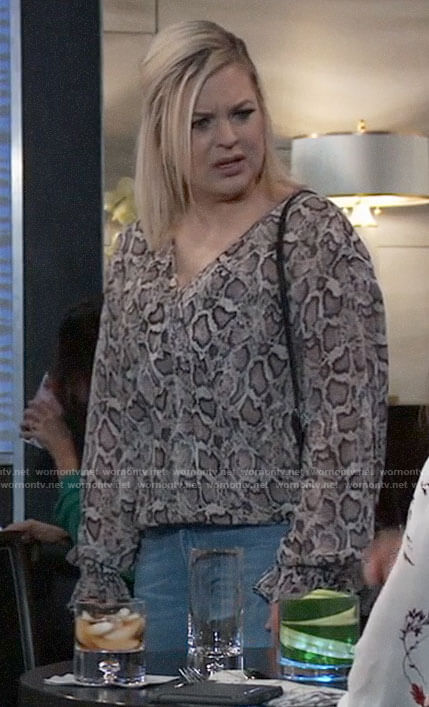 Maxie’s snake print wrap blouse on General Hospital