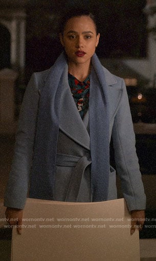 Maya's blue coat on Four Weddings and a Funeral