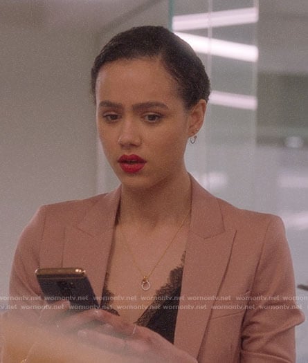 Maya’s pink blazer on Four Weddings and a Funeral