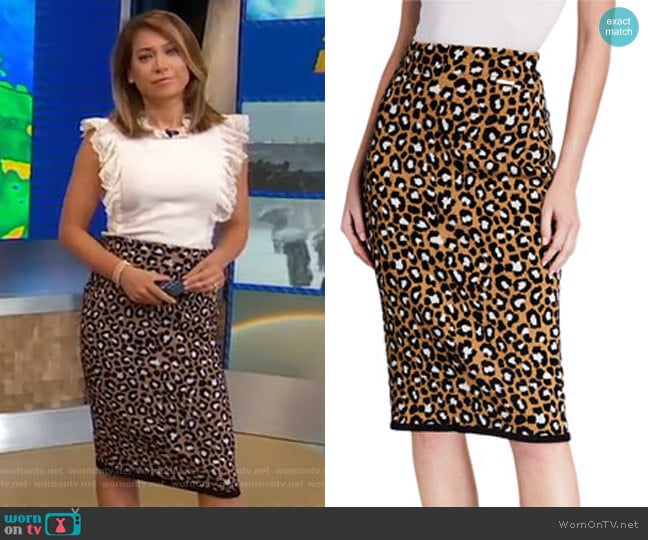 Leopard-Print Pull-on Pencil Skirt by Michael Michael Kors worn by Ginger Zee on Good Morning America