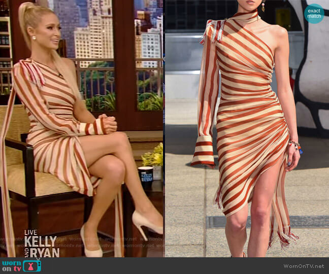 One-Shoulder Striped Midi Dress by Monse worn by Paris Hilton on Live with Kelly and Ryan