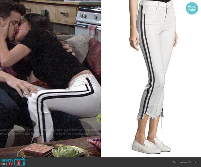 Mother Insider Crop Step-Fray Straight-Legs Jeans w/ Racing Stripes worn by Lola Rosales (Sasha Calle) on The Young and the Restless