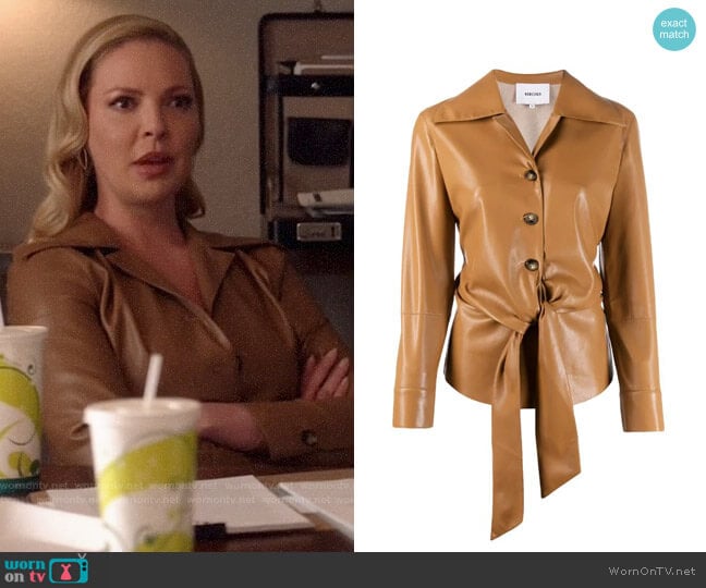 Samantha’s tan leather shirt on Suits