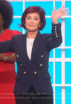 Sharon’s navy double breasted blazer on The Talk