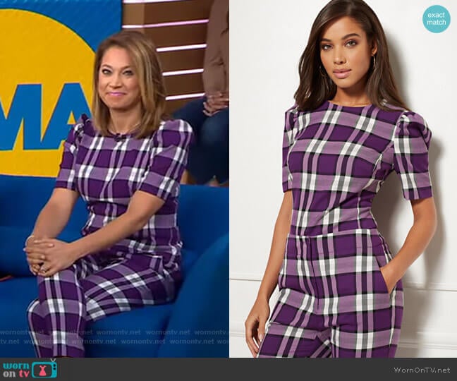 Jayda Plaid Blouse - Eva Mendes Collection by New York & Company worn by Ginger Zee on Good Morning America