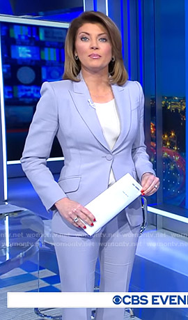 Norah’s lilac suit on CBS Evening News