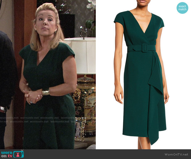 Oscar de la Renta Short-Sleeve V-Neck Belted Day Dress worn by Nikki Reed Newman (Melody Thomas-Scott) on The Young and the Restless