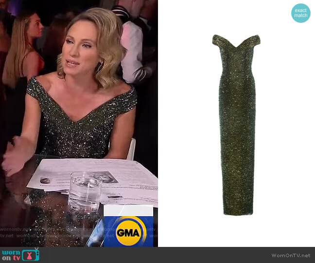 Ombre Sequined Off-The-Shoulder Gown by Pamella Roland worn by Amy Robach on Good Morning America