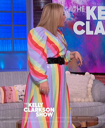 Kelly's multicolored stripe dress on The Kelly Clarkson Show