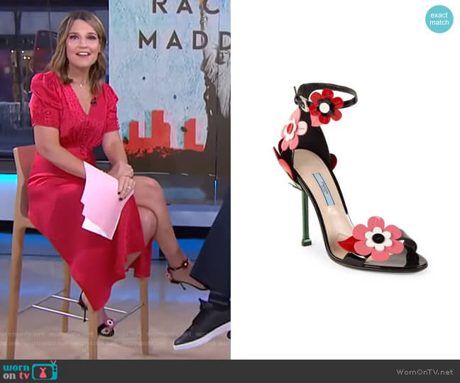 Floral-Appliquéd Sandals by Prada  worn by Savannah Guthrie on Today