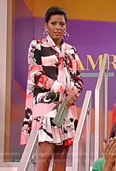 Tamron’s floral tie neck dress on Tamron Hall Show