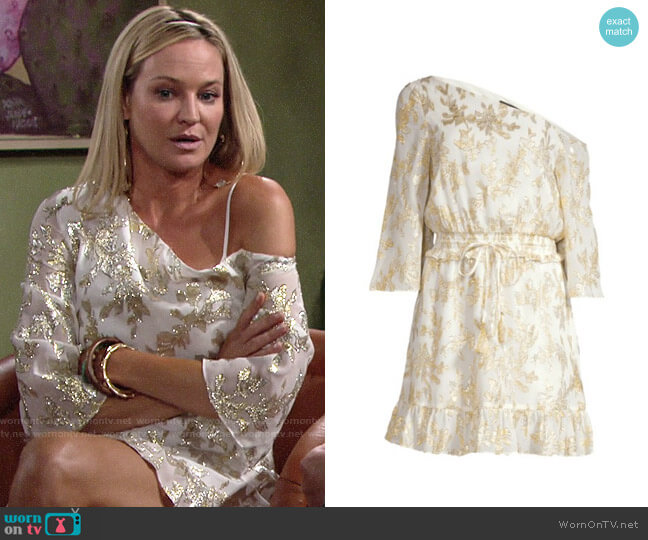 Rachel Zoe Flora Metallic Silk One-Shoulder Dress worn by Sharon Newman (Sharon Case) on The Young and the Restless