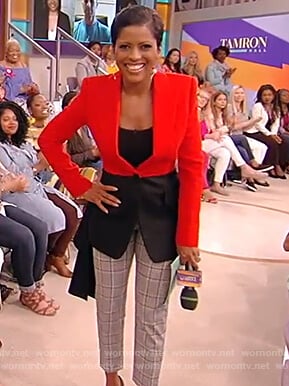 Tamron’s two tone drape top and check pants on the Tamron Hall Show