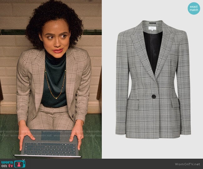 Maya’s plaid blazer on Four Weddings and a Funeral