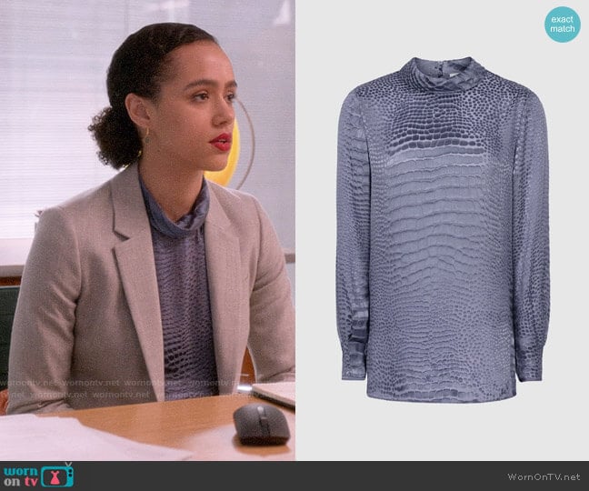 Reiss Della Burnout Snake Top worn by Maya (Nathalie Emmanuel) on Four Weddings and a Funeral