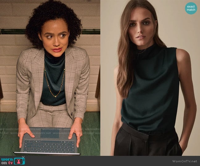 Reiss Solar Top in Teal worn by Maya (Nathalie Emmanuel) on Four Weddings and a Funeral