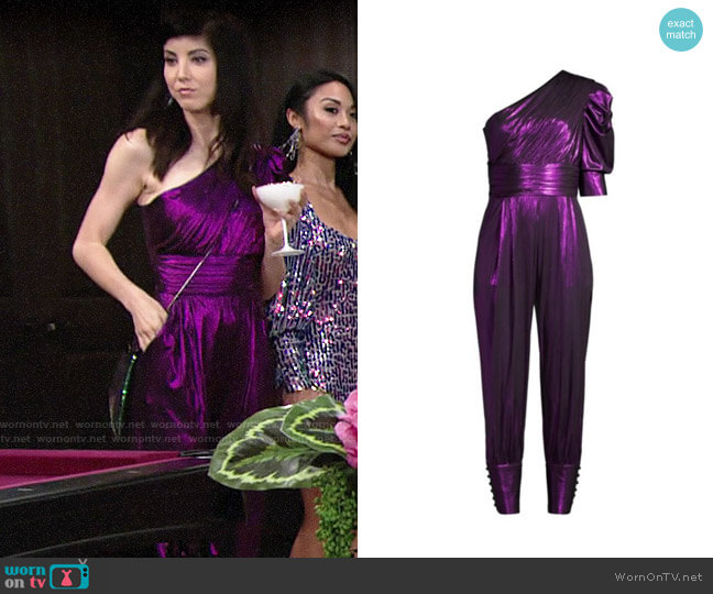 Retrofete Thambi Metallic One-Shoulder Jumpsuit worn by Tallulah (Briana Cuoco) on The Young and the Restless