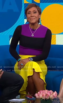 Robin’s purple and yellow colorblock dress on Good Morning America