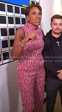Robin’s red and white checked top and pants on Good Morning America