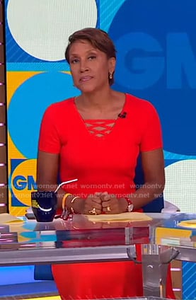 Robin’s red lace-up dress on Good Morning America