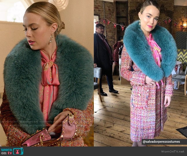 Salvador Perez Fur Collar Coat worn by Ainsley Howard (Rebecca Rittenhouse) on Four Weddings and a Funeral