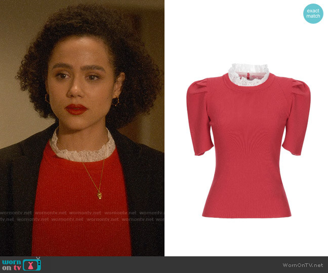 Sandro Lace Detail Sweater worn by Maya (Nathalie Emmanuel) on Four Weddings and a Funeral